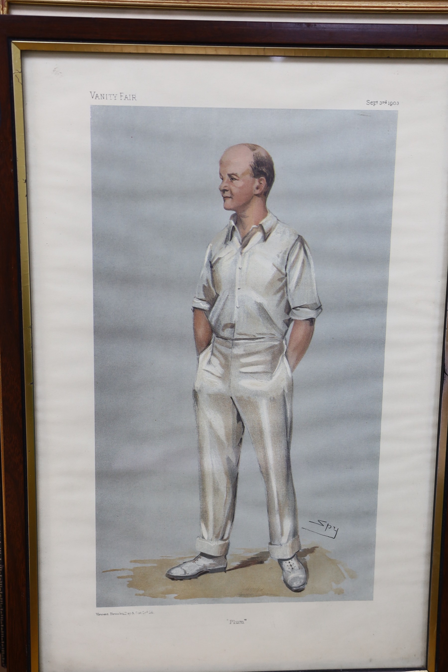 Spy (Vanity Fair), four prints of cricketers, 'July 1901', 'The Champion County', 'Plum' and 'Sammy', largest 40 x 26cm